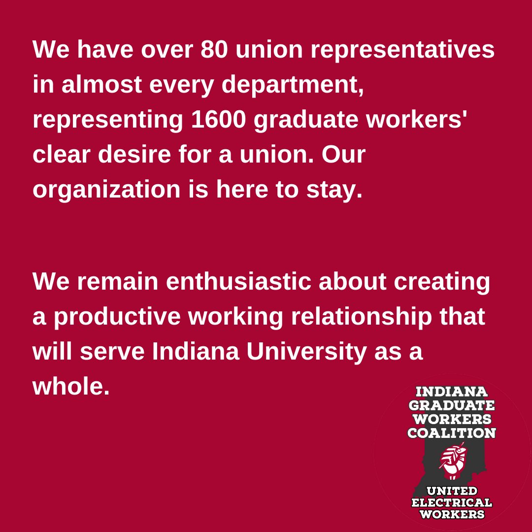 IndianaGrads's tweet image. FOR IMMEDIATE RELEASE: Last December, we submitted 1600 cards and requested a union election. Yesterday, IU administration rejected our request for dialogue. Our full statement in following tweet.