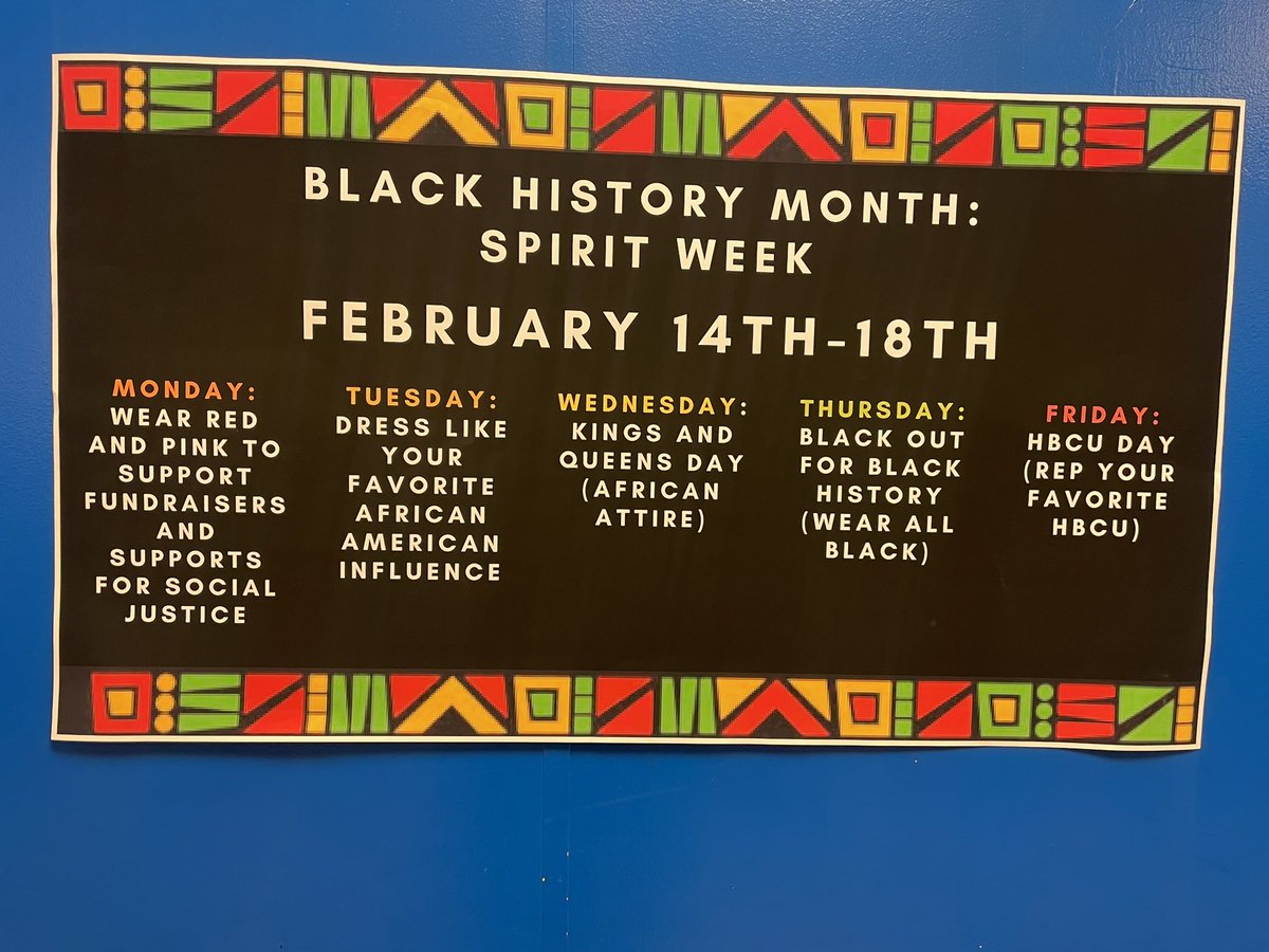 LynzeeCourtney's tweet photo. Come dressed to support #BlackHistoryMonth next week! @GMS_Wildcats @DrLoraleeHill @ButlerNneka @RodLangston @DrKaciePhipps @mbeas21 https://t.co/dp9gAQ3R9l