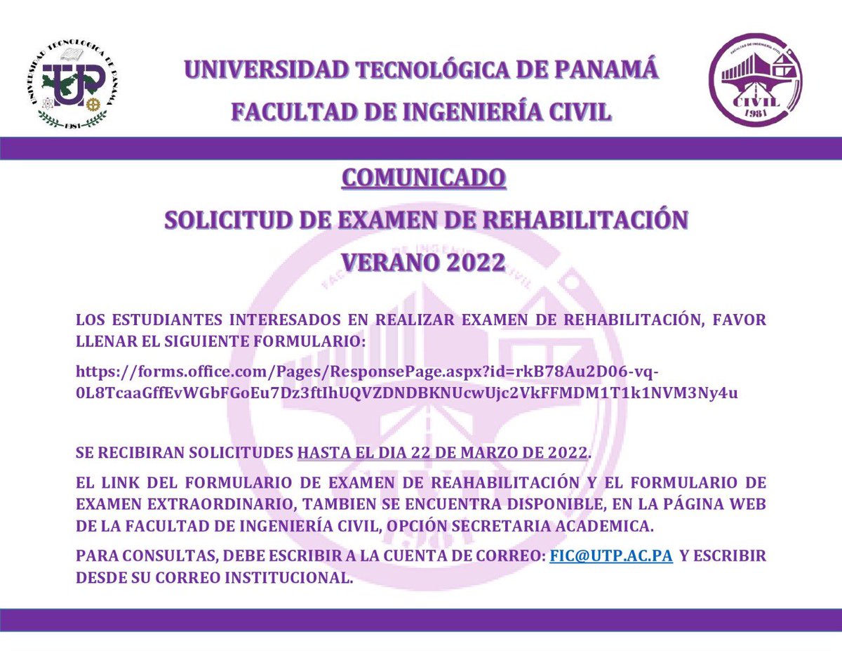 Fecha tope para solicitar exámenes de rehabilitación en el Verano 2022 <a href="/utppanama/">UTP Panamá</a>
