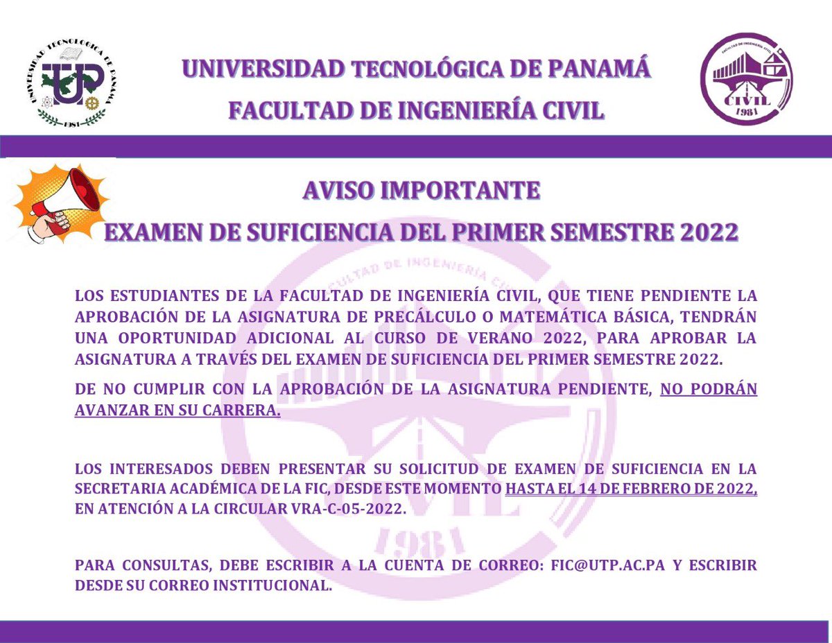 Importante información para estudiantes que tienen pendiente PRECALCULO o MATEMÁTICAS BÁSICA <a href="/utppanama/">UTP Panamá</a>