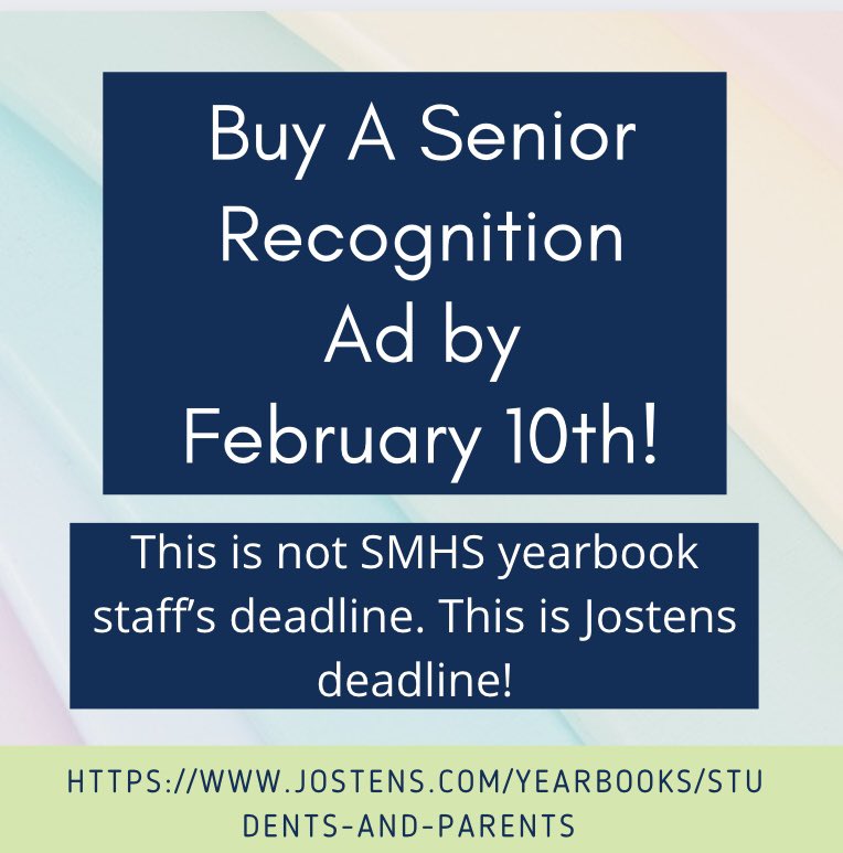 Senior parents, don’t forget to purchase a Senior Recognition Ad by February 10th (next Thursday) before it is too late! #yearbook #seniorrecognition