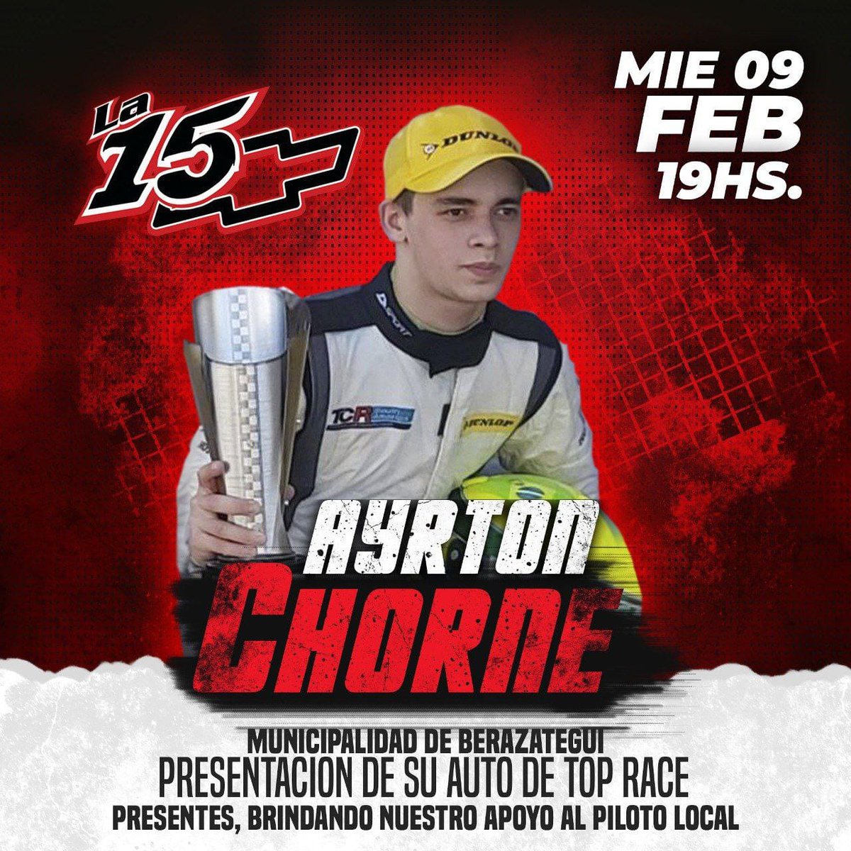 AyrtonChorne's tweet photo. Este miércoles 9 de febrero a las 19 hs te esperamos en la municipalidad de la ciudad de Berazategui para vivir la presentación del auto con el que estaremos compitiendo este 2022! 
No te lo pierdas!

@TopRaceOk 
@tinossport https://t.co/z1Kj4fA7vV