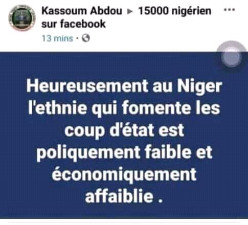 Voilà les vrais partisans de la haine. Qu'est ce que la loi à prévu pour ces publications à caractère raciste au Niger ?