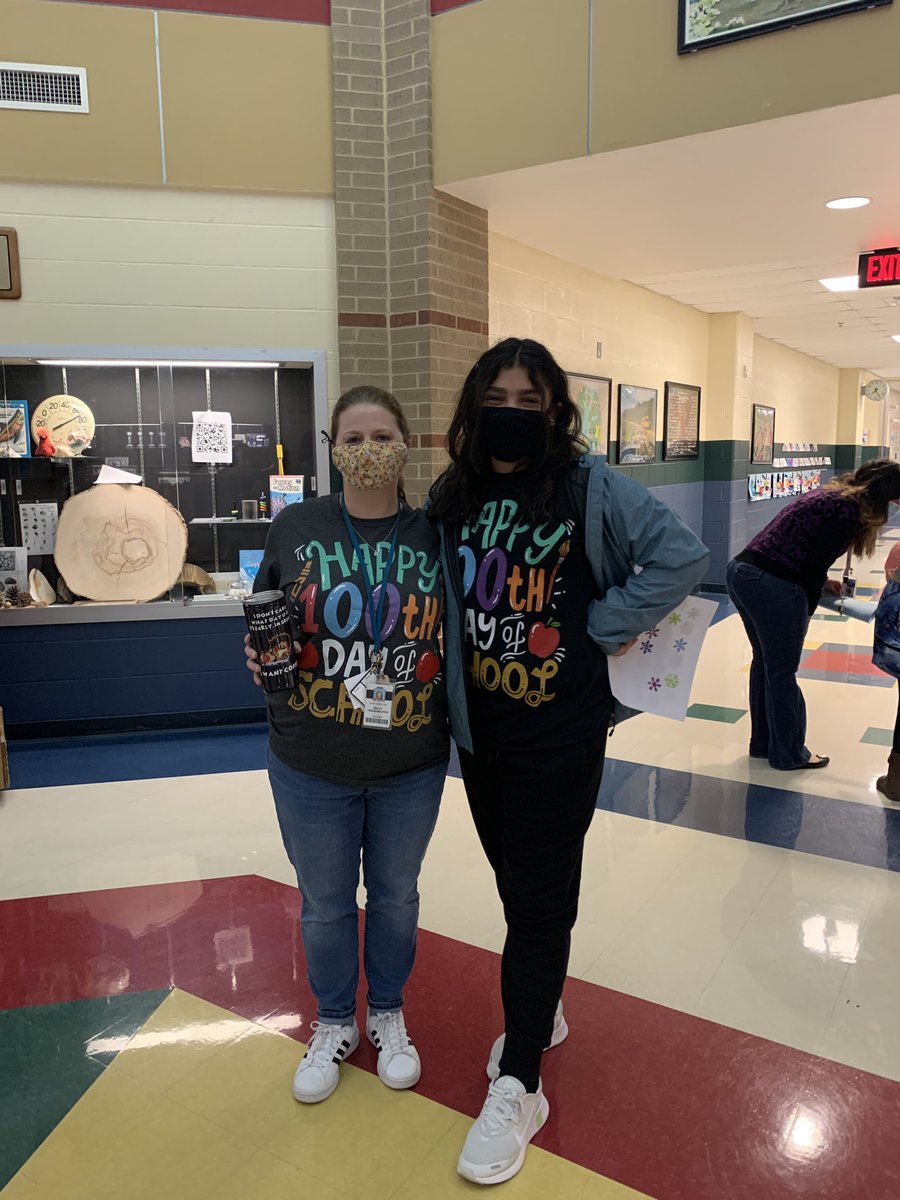 turrumusic's tweet photo. When you match a student…and they’re taller than you! 🤣🤣 Happy 100th day!! @NISDCarnahan https://t.co/OwKphcpmkh