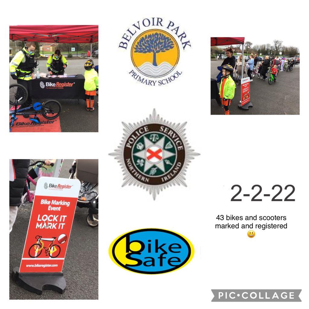 The <a href="/PSNILisCreagh/">Police Lisburn and Castlereagh</a> visited our school today to register and mark our bikes as part of the National Bike Safe Scheme.  Big thank you to them and <a href="/Sustrans/">Sustrans</a> 
🚲😃🚲