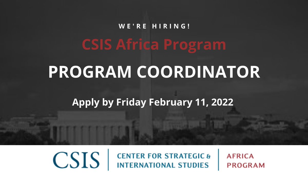 There's just over one week left to apply to the Program Coordinator position at CSIS Africa! Upload a cover letter, CV, a list of 3 references, and a writing sample of no more than 3 pages. Please share with your networks: careers.csis.org/opportunities/…