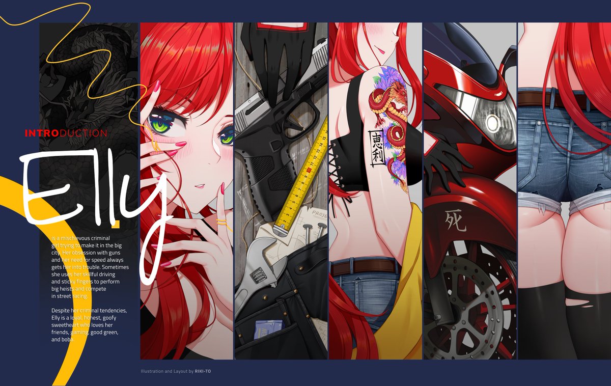 EllyVtuber's tweet photo. γOfficial Reference Sheetγ
here's the official reference sheet for your favorite gunslinging, car loving, criminal waifu, Elly! π½
art & layout: @/rikito99
#EllyVT #EllyArt #Vtuber #referencesheet #ENVtuber https://t.co/BE9I77SPDs