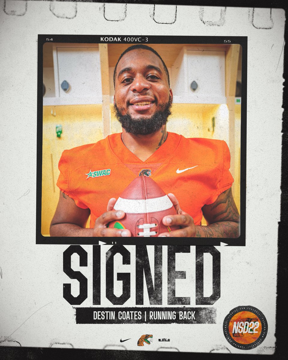 #RattlerNation,

Join us in welcoming running back Destin Coates (<a href="/CoatesDestin/">Destin Coates </a>) to the #FAMUly!

• Georgia State
• 5’11 | 200
🎥 bit.ly/DCoatesHL

#FAMU | #Rattlers | #LeaveNoDoubt | #NSD22