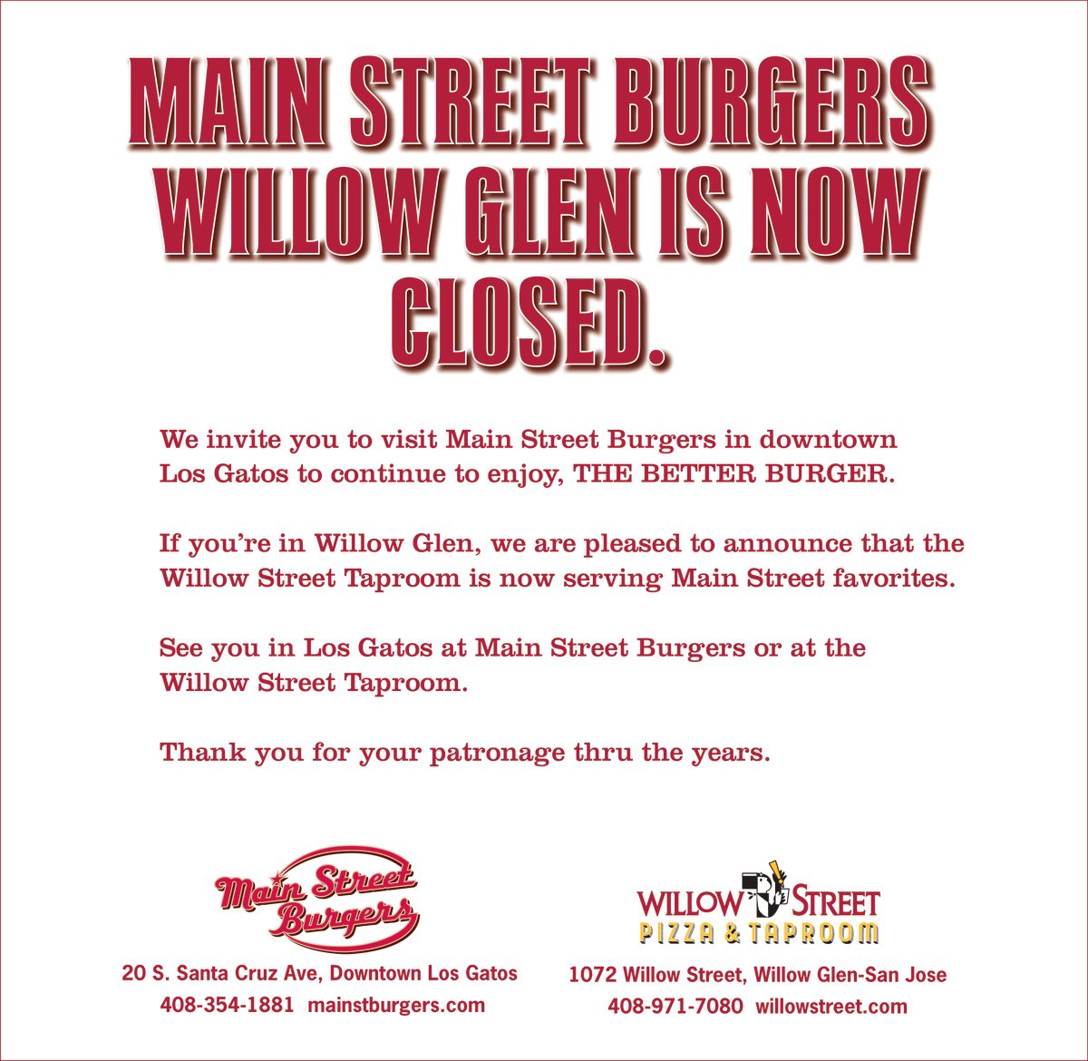 Come visit us at our Los Gatos location! 🍔

#mainstreetburgers #losgatos #california #burgers #foodnearme