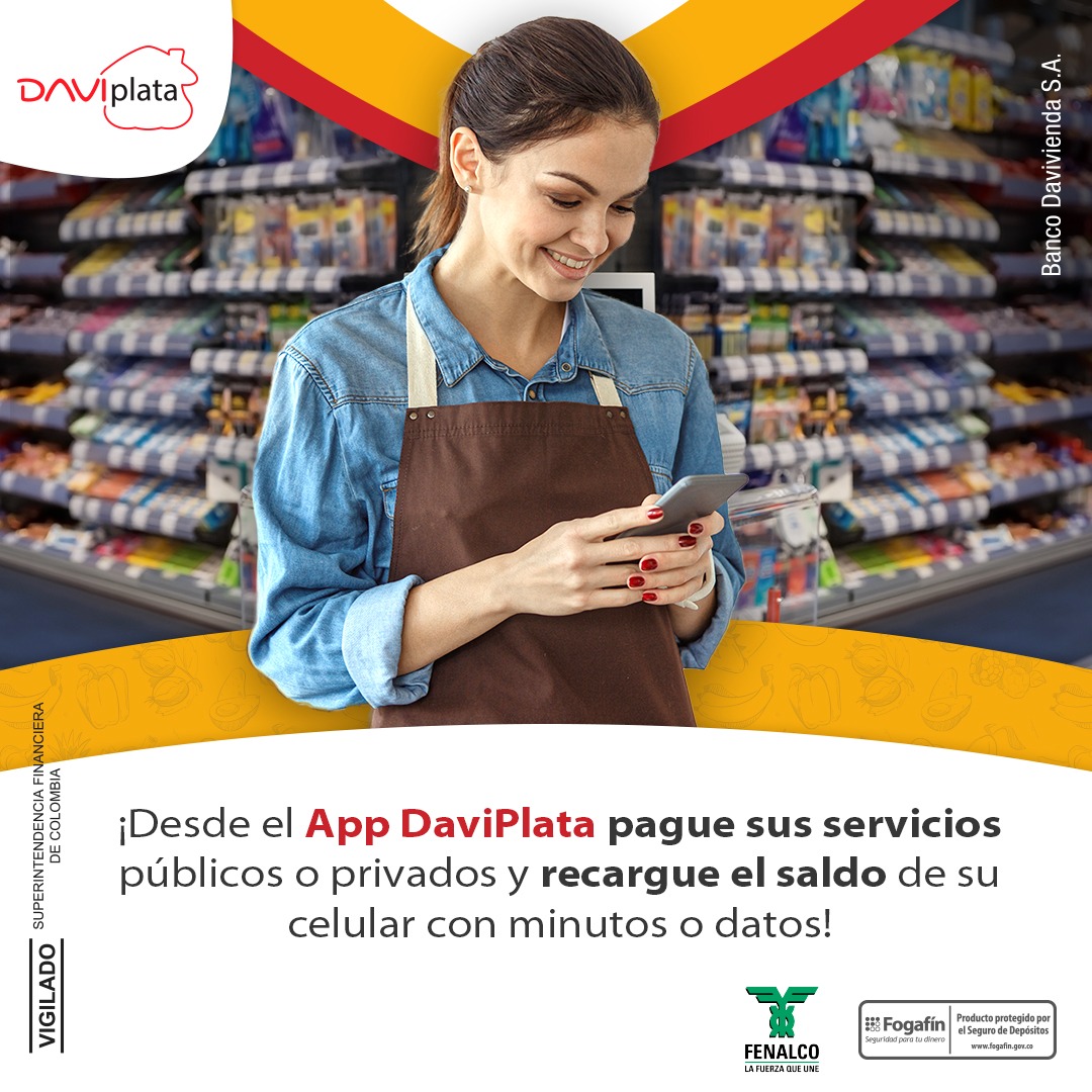 Amigo Tendero sabia que con el App DaviPlata se pueden realizar pagos de servicios públicos o privados. Te invitamos a descargar la aplicación y disfrutar de todos los benéficos dav.ac/DescargaDP