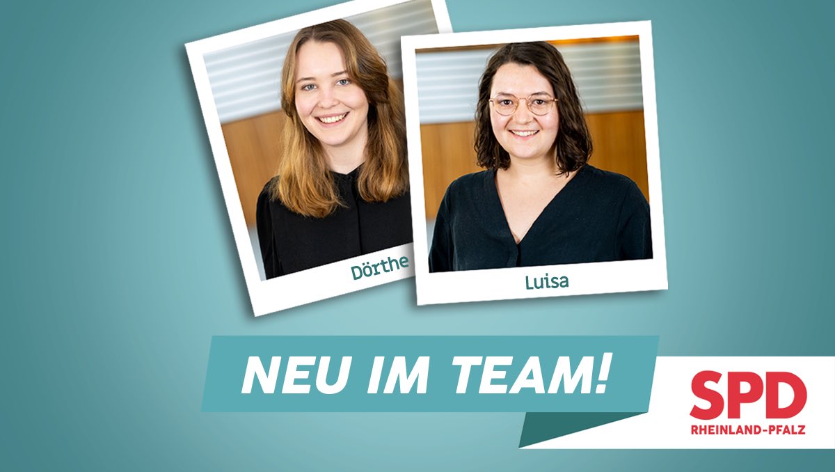 spdrlp's tweet photo. Neu im #TeamSPDRLP: Dörthe unterstützt uns ab sofort als Volontärin in der Pressestelle, Luisa als politische Referentin. Herzlich Willkommen Euch beiden! ❤️ https://t.co/KiqD0sk24S