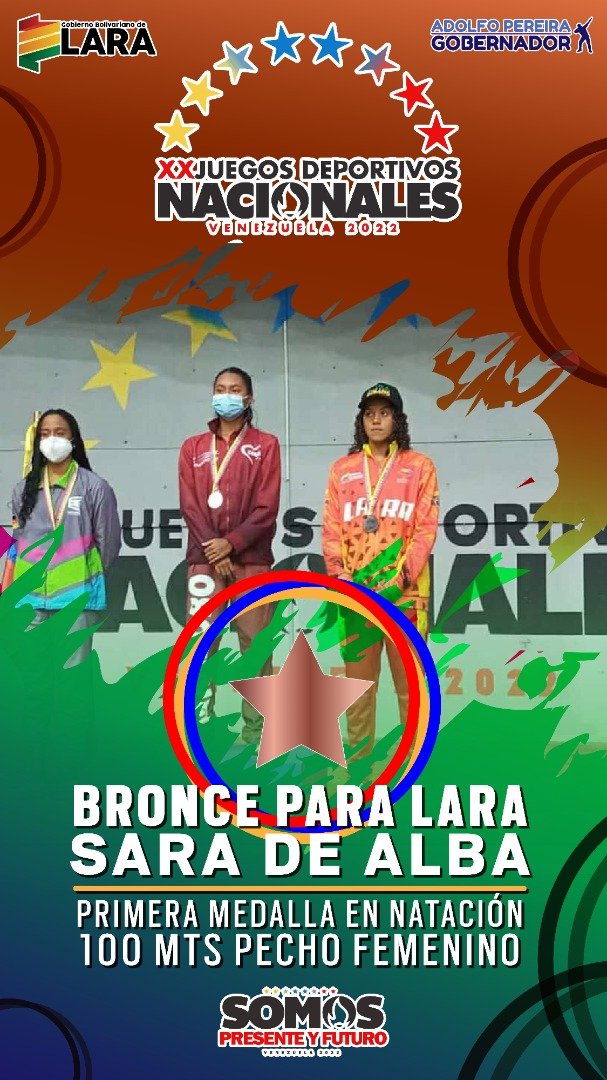 gobiernodelara's tweet photo. #2Feb 🥉Bronce para Lara, en las manos de nuestra atleta Sara De Alba en Natación.
¡Felicitaciones!

#ChávezPorSiempre https://t.co/SdoBEeFgcY