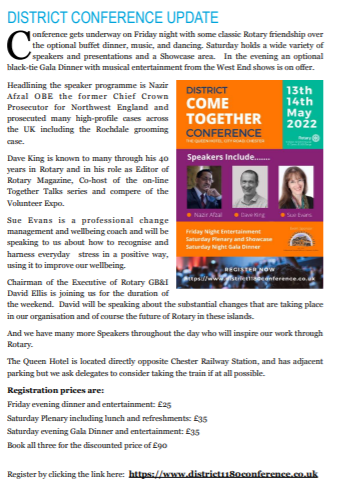 Tap/click to see more about our
D I S T R I C T  C O N F E R E N C E
...and here's the weblink

district1180conference.co.uk