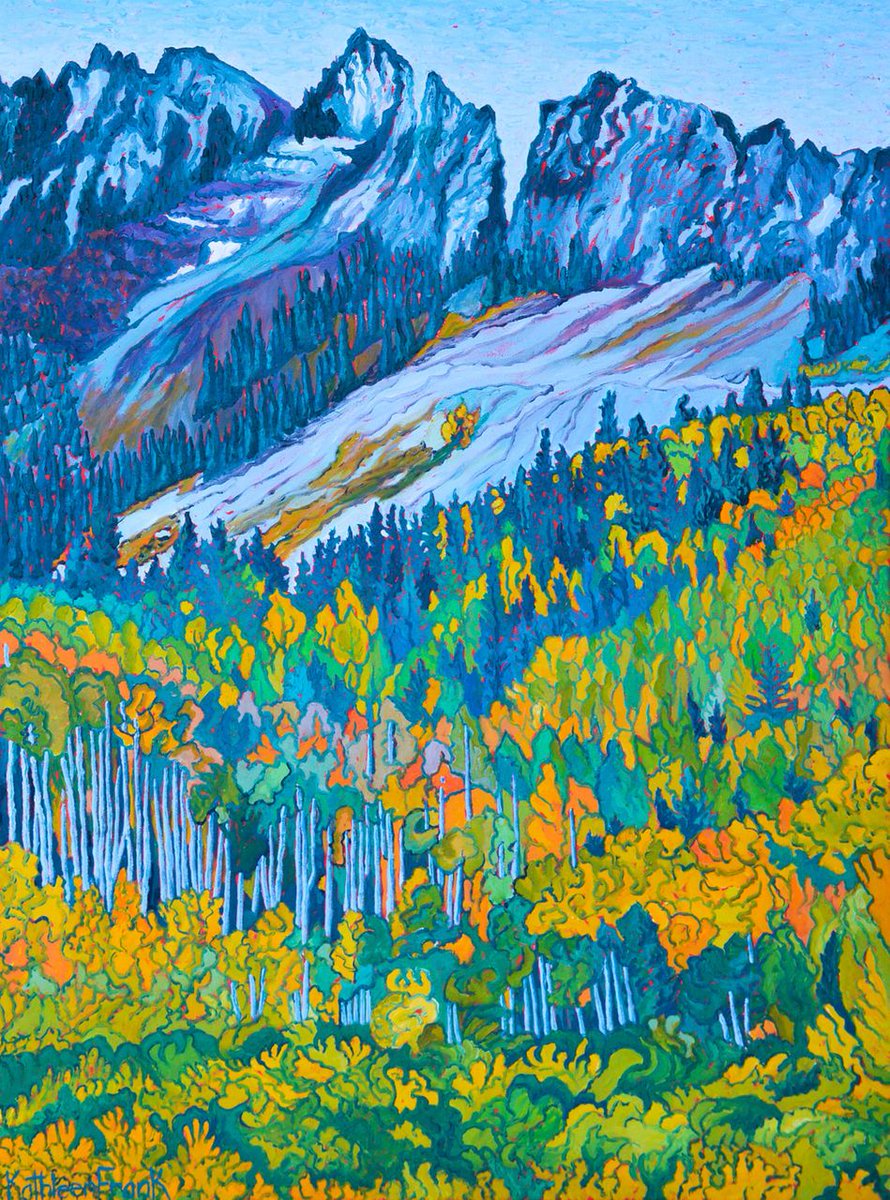#picoftheday ~ Kathleen Frank "Peaks of the High Lonely" 41.5" x 31.5" Oil on Canvas #painting #art #landscape #mountains #trees #kathleenfrank