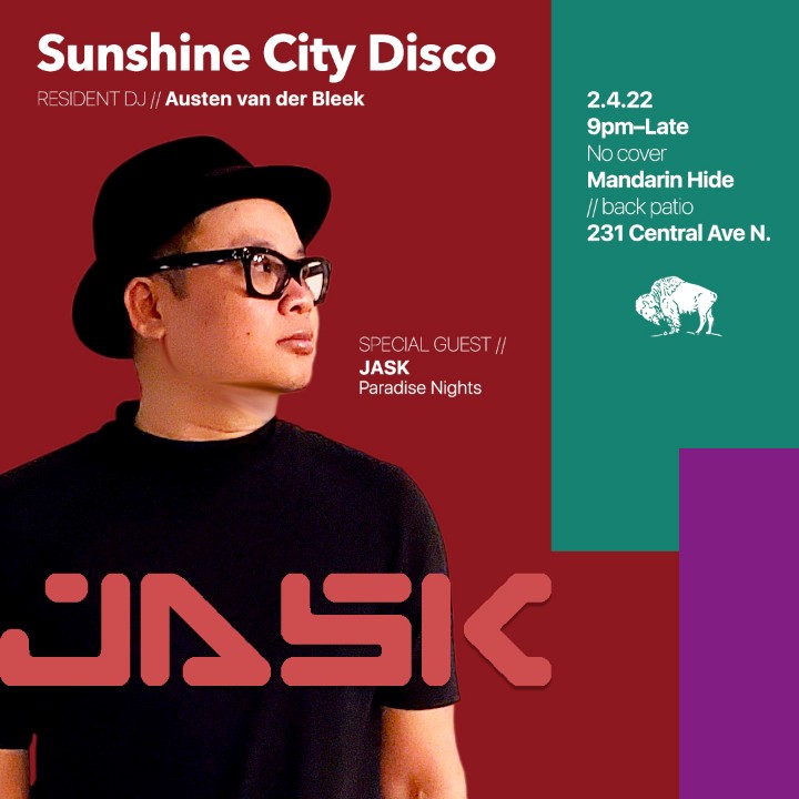 This Friday in St. Pete. I'm at <a href="/TheMandarinHide/">The Mandarin Hide</a> w/<a href="/avbleek/">Austen van der Bleek</a> for Sunshine City Disco boogie. Digging deep into the House and Disco classics. Space is limited, early arrival suggested. #LetsGo #Jask #Djjask #SunshineCityDisco