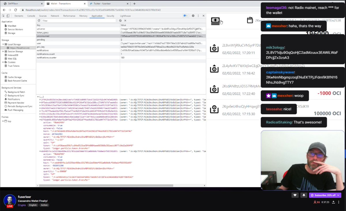 RadicalStaking's tweet photo. Our team participated in another @fuserleer Twitch session and had some fun helping Dan test the Cassandra Wallet. 

Cassandra will be revolutionary: it's the type of innovation that will open the doors for new innovations to be built on top of it 🚀🚀🚀 https://t.co/hztATs0T5u