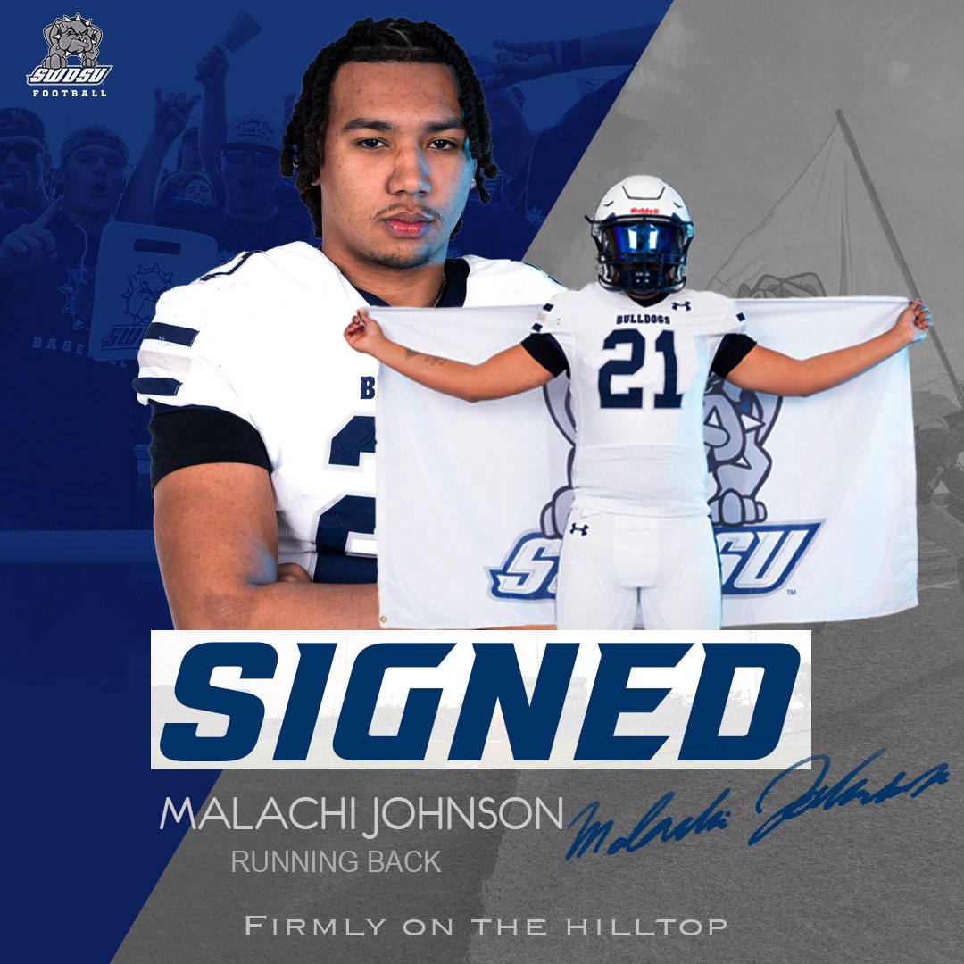 SWOSUFootball's tweet photo. One more from right here at home! Welcome Malachi Johnson! 

“Excited to have a dynamic back right from our backyard!”- Coach Kirkland https://t.co/vLuzFZX0dv