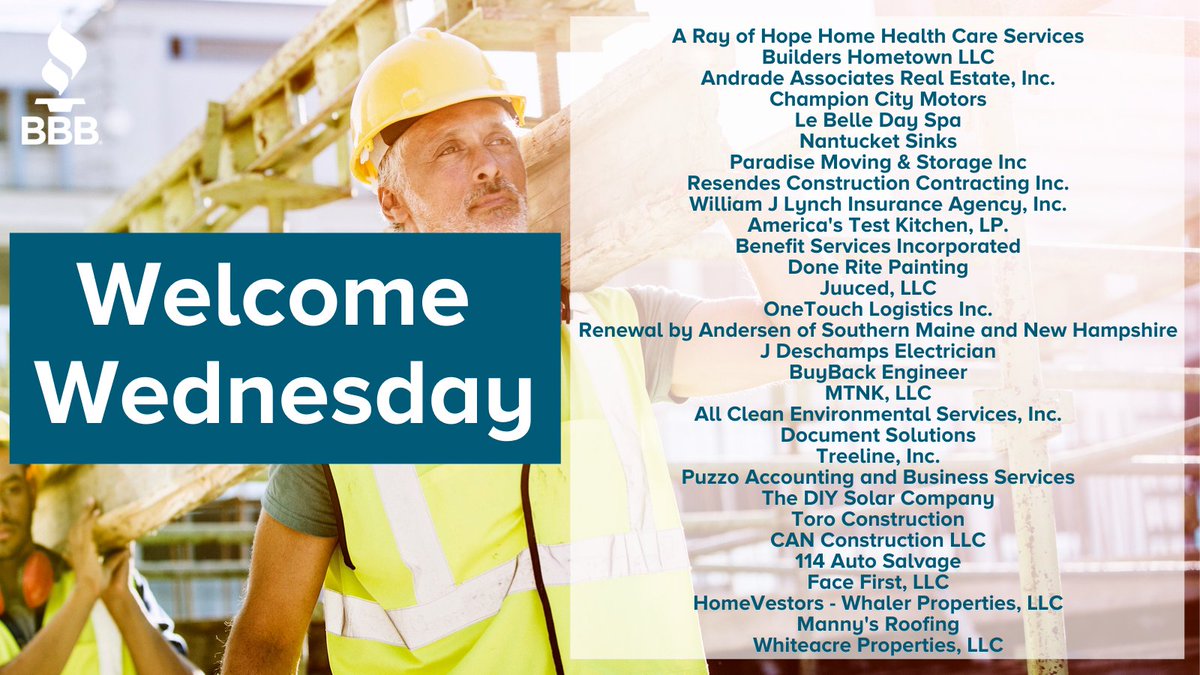 bbb_boston's tweet photo. We'd like to welcome our new BBB Member Accredited Businesses! 🌟 😄 #WelcomeWednesday #BBBMember

@TestKitchen 
@JuucedMarketing 
@TreelineInc https://t.co/MRIDLsYkyr