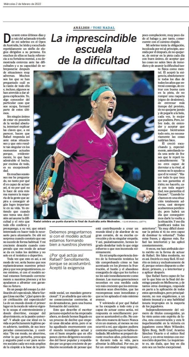 Definitivamente Toni Nadal, el tío de <a href="/RafaelNadal/">Rafa Nadal</a> , va en dirección contraria al Ministerio de Educación ( <a href="/educaciongob/">Ministerio de Educación, FP y Deportes</a> ).