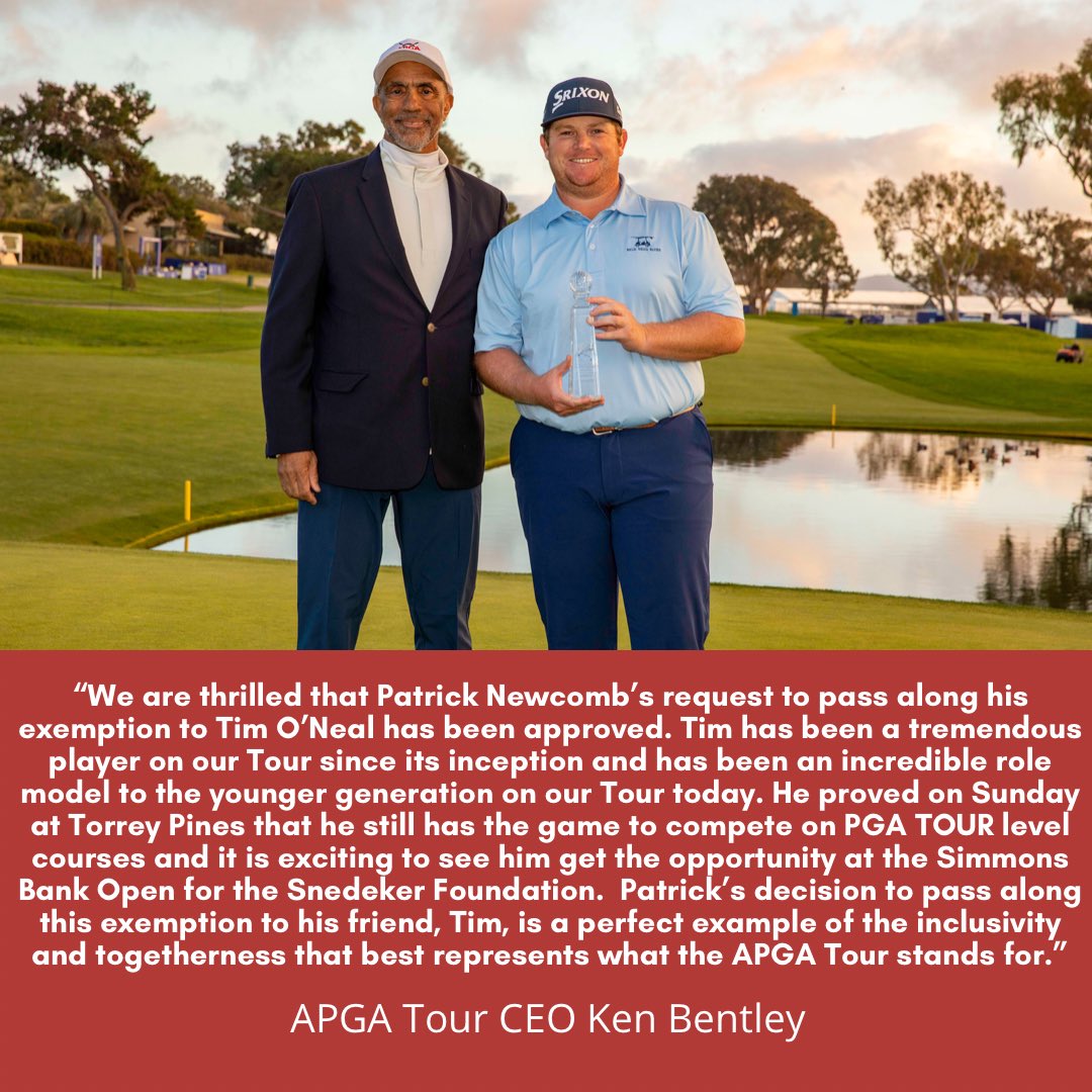 Patrick Newcomb announced today he is passing his exemption into the <a href="/KornFerryTour/">Korn Ferry Tour</a>'s 2022 <a href="/simmons_bank/">Simmons Bank</a> to fellow friend and APGA Tour Player Tim O'Neal