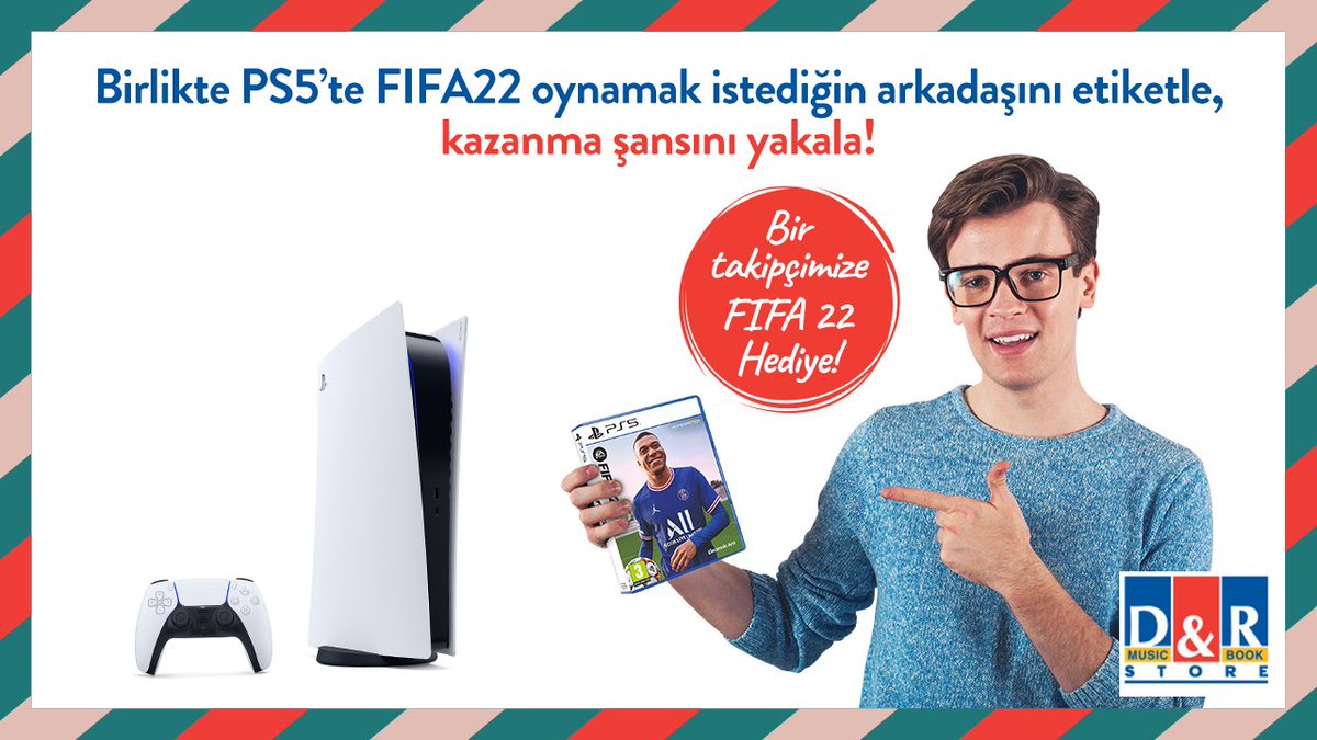 DRdunyasi's tweet photo. Tatilin keyfi oyun oynayarak çıkar! Bu sömestir turnuvasız geçmesin diye PS5’in en sevilen oyunlardan FIFA 22 bir takipçimize hediye! Birlikte PS5 FIFA 22 oynamak istediğin arkadaşını etiketle, bugüne kadarki en gerçekçi, tepkisel ve akıcı FIFA oyununu deneyimleme fırsatı yakala! https://t.co/wy2xs5ssvJ