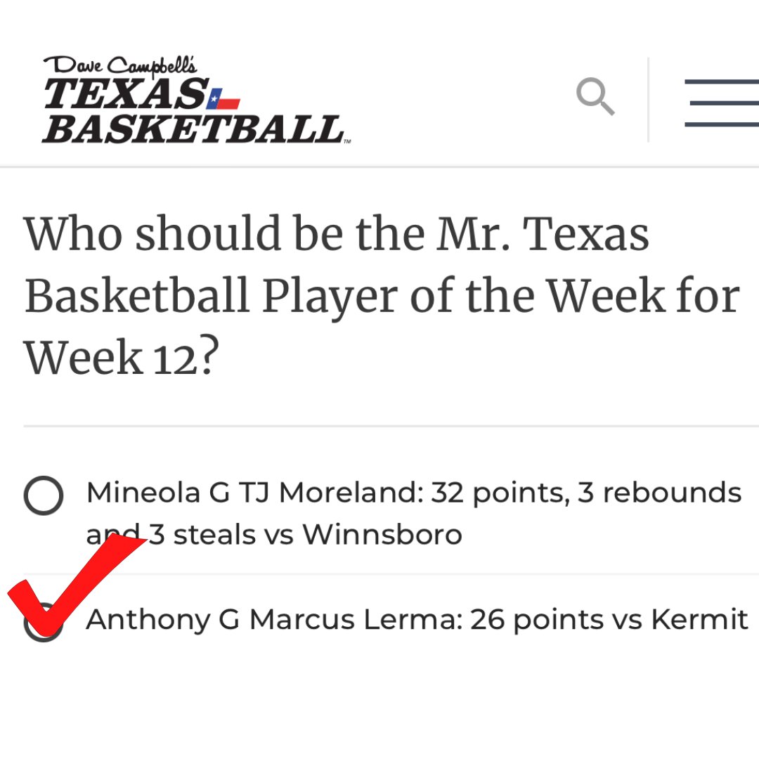 Anthony ISD Wildcats π (@_anthonyisd) on Twitter photo π<a href="/AnthonyHighSch1/">Anthony High School</a>'s Marcus Lerma has been nominated for <a href="/DCTBasketball/">TXBasketball</a> Mr. Texas Basketball Player of the Week! Marcus is a junior and the point guard for the team. Before he gets this recognition, he needs your vote! Vote for Marcus here: texasbasketball.com/mr-texas-baskeβ¦ π<a href="/AnthonyHighSch1/">Anthony High School</a>'s Marcus Lerma has been nominated for <a href="/DCTBasketball/">TXBasketball</a> Mr. Texas Basketball Player of the Week! Marcus is a junior and the point guard for the team. Before he gets this recognition, he needs your vote! Vote for Marcus here: texasbasketball.com/mr-texas-baskeβ¦
