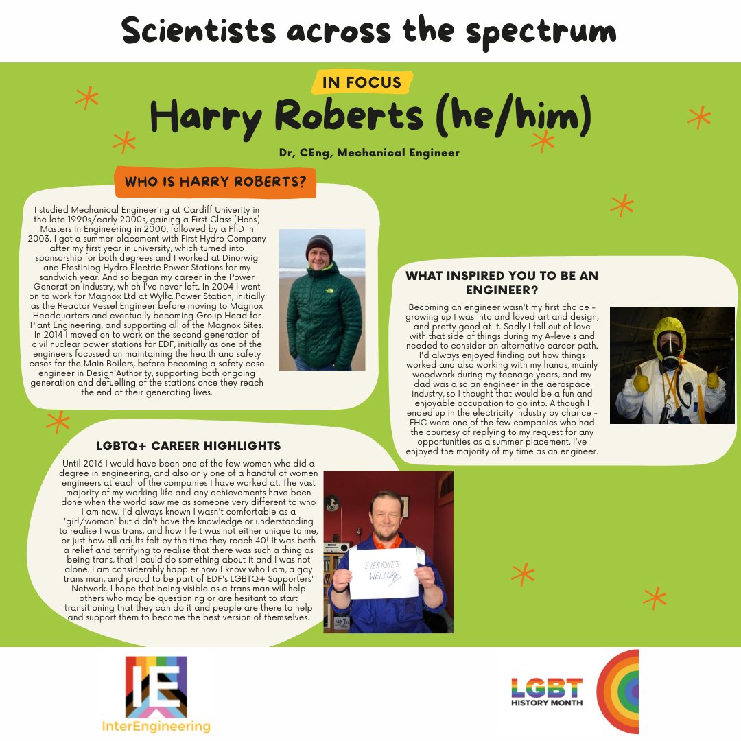 InterEngLGBT's tweet photo. As part of #lgbthistorymonth we will be sharing some profiles of amazing past and present LGBTQ+ engineers #engineers #lgbtqiaplus.  Second we have present engineer, @HobNob_Harry42 who is a mechanical engineer who is shining a light on LGBTQ+ people in the power sector 🔧⚡🌈 https://t.co/mYYBn7Lkzj