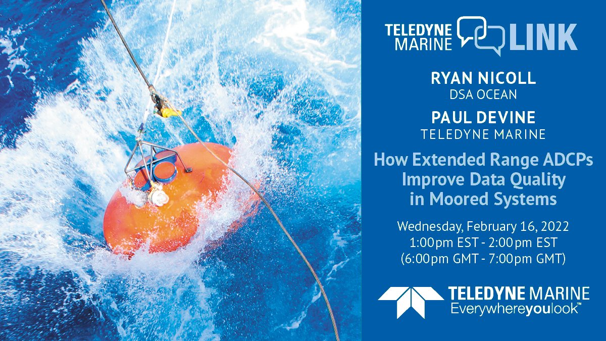 TeledyneMarine's tweet photo. NEW #WEBINAR: How Extended Range ADCPs Improve Data Quality in Moored Systems -- Watch as we illustrate how mooring deflection can be calculated in advance using Teledyne Pinnacle &amp; Long Ranger ADCPs. 
> https://t.co/rfYBlMZ06L  
#adcp #teledynemarinelink #mooring @dsaltd https://t.co/kQTqBJcexe