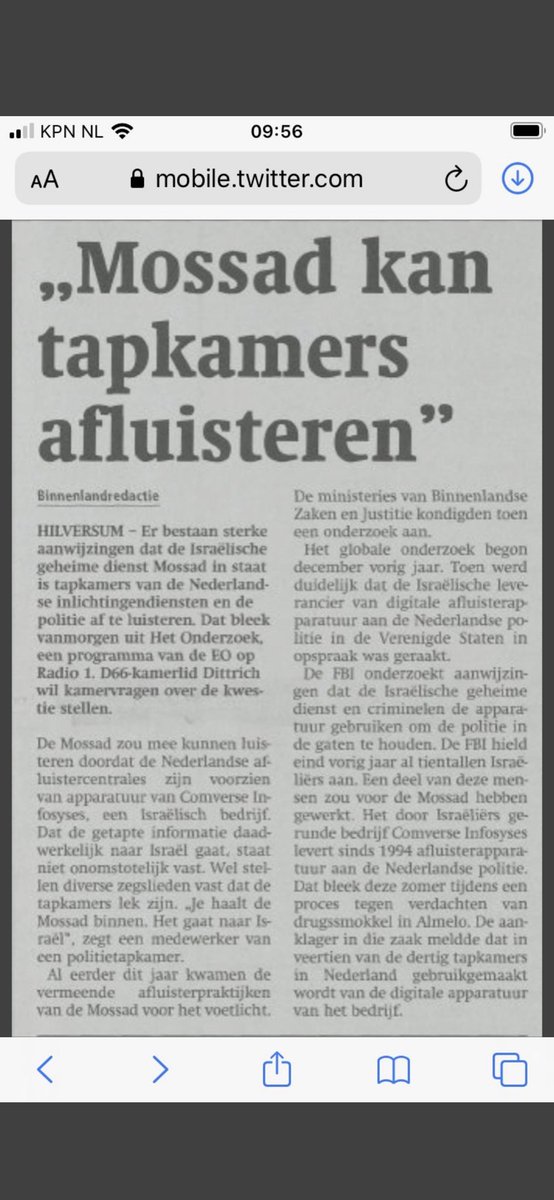 PlugHuig's tweet photo. 2002. "Mossad kan tapkamers afluisteren"
Het 'bewijsmateriaal' in Dossier #Baybasin bestaat voor > 90% uit gemanipuleerde telefoontaps uit de Israëlische #Comverse-tapkamers (met achterdeur)
#Kislev2 #Verint #Demmink https://t.co/91sJdPOy2V