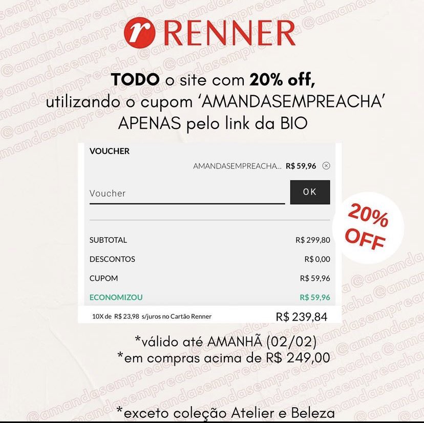 Cupom para Roupas  Descontos até 20%