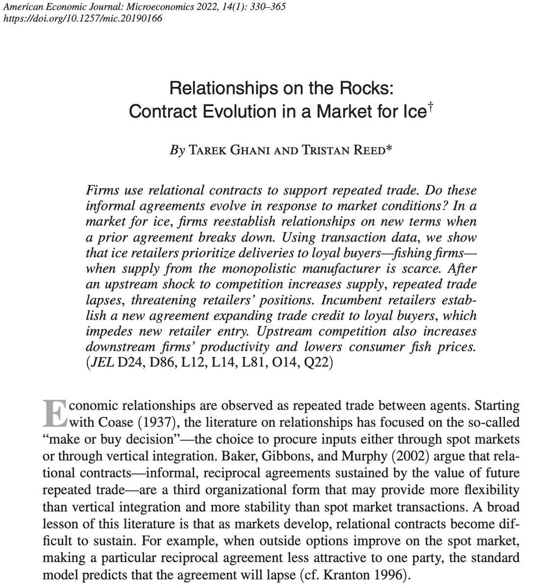 Thrilled to finally see my job market paper in print today in the latest issue of AEJ: Microeconomics