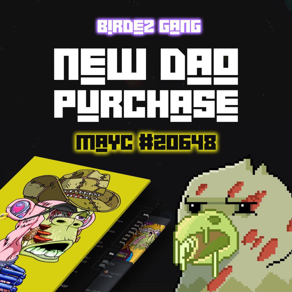 🔥BOOM: Baby Birdez DAO acquired MAYC #20648 <a href="/BoredApeYC/">Bored Ape Yacht Club 🍌</a> 🦅🦅

Comment here 👇🏻if you own a Mutant Ape Yacht Club too🦅

And if you are a Birdez Gang hodler make some noooooiseeee and RT🔥🔥🔥 we are just at the beginning!!!!