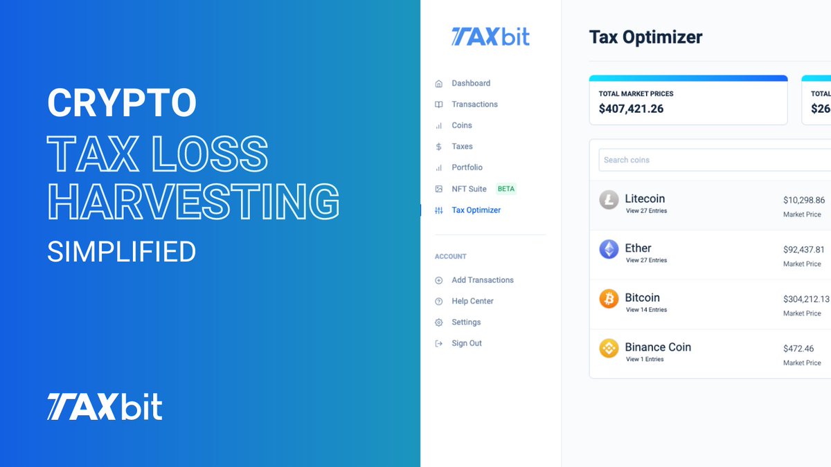 Taxbit's tweet photo. 4️⃣ ways to get the most out of #TaxOptimizer:
1. Wash sale rule doesn't apply to #crypto 
2. Harvest losses year-round for greater tax savings
3. Consider the assets’ holding period
4. Deduct any remaining capital losses from your ordinary income 

Read: https://t.co/GxZ60gum1s https://t.co/yAzfZECYXB