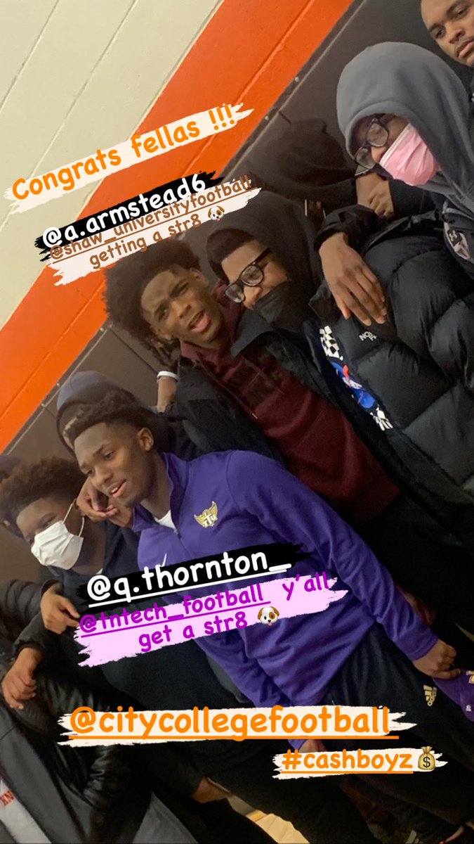 BStreamPayeski's tweet photo. Congrats @qthornton2 and @a_armstead6 💯💪🏾💯 @CityCollegeFB #cityforever @tennesseetech &amp; @ShawUniversity https://t.co/4qtoQbNagG