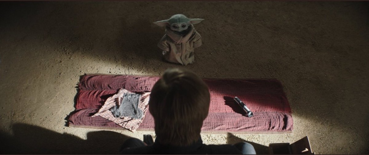 DefinitelyLewis's tweet photo. Hope he stays and trains. Next time we see him he'll be doing prequels level Yoda parkour with that lightsaber. #TheBookOfBobaFett https://t.co/LpIuFbFdfq