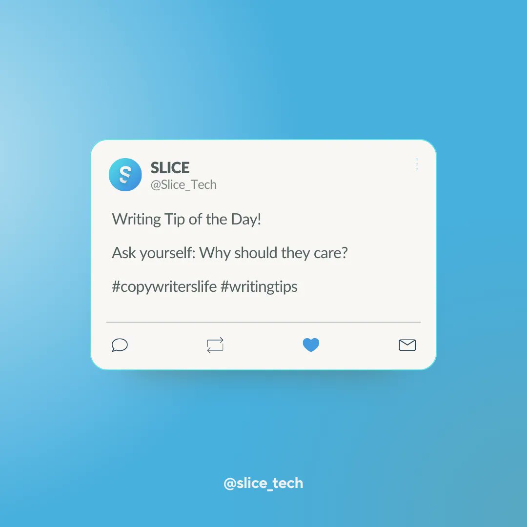 Slice_Tech's tweet photo. Having the audience in mind as you write will make your writing more persuasive and increase conversions...aka make you look like the badass you are!

#b2bwriting #professionalwriter #digitalmarketing #copywriting #digitalmarketingagency #writingcommunity #writingtips https://t.co/Qo2QDFcdw2