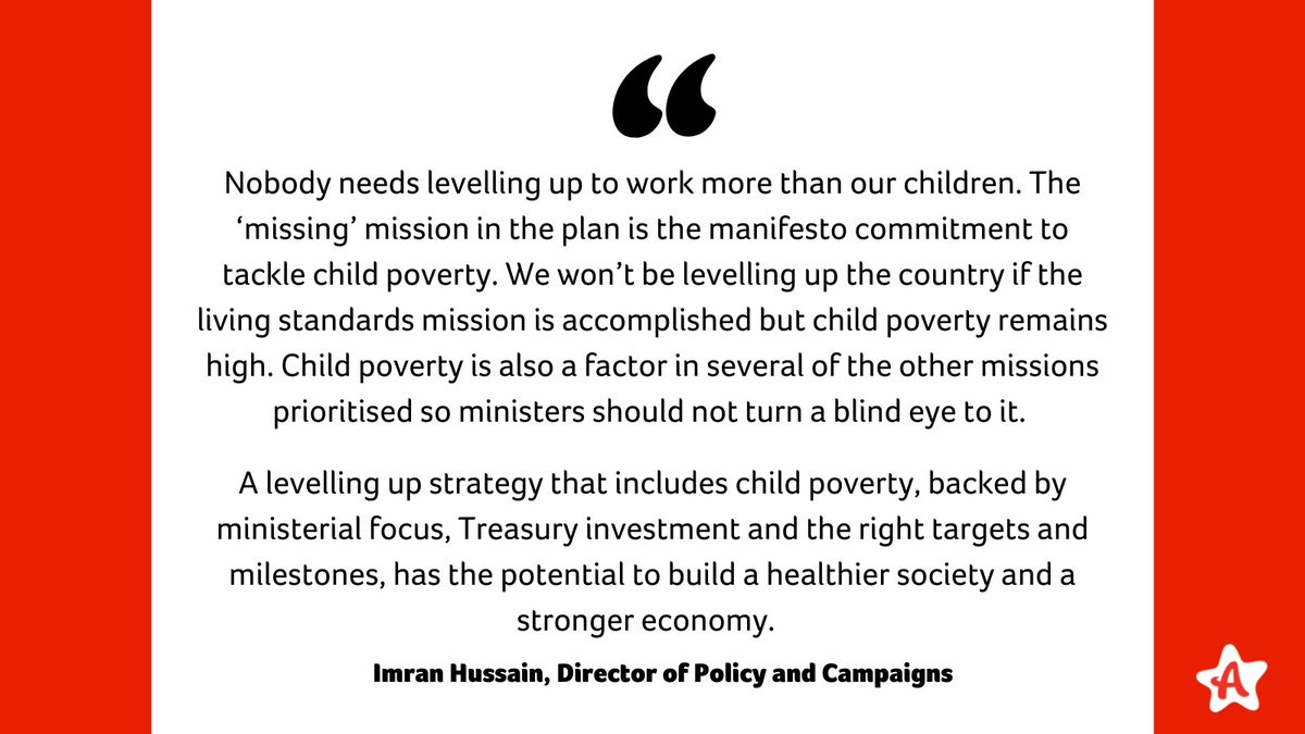 The long-awaited Levelling Up White Paper plans are out, and we'd like to know where the 'missing' mission to tackle child poverty is..?

Read the statement from our Director of Policy &amp; Campaigns, Imran Hussain (<a href="/imran_1/">Imran</a>) 👇

#LevellingUp #LevellingUpWhitePaper