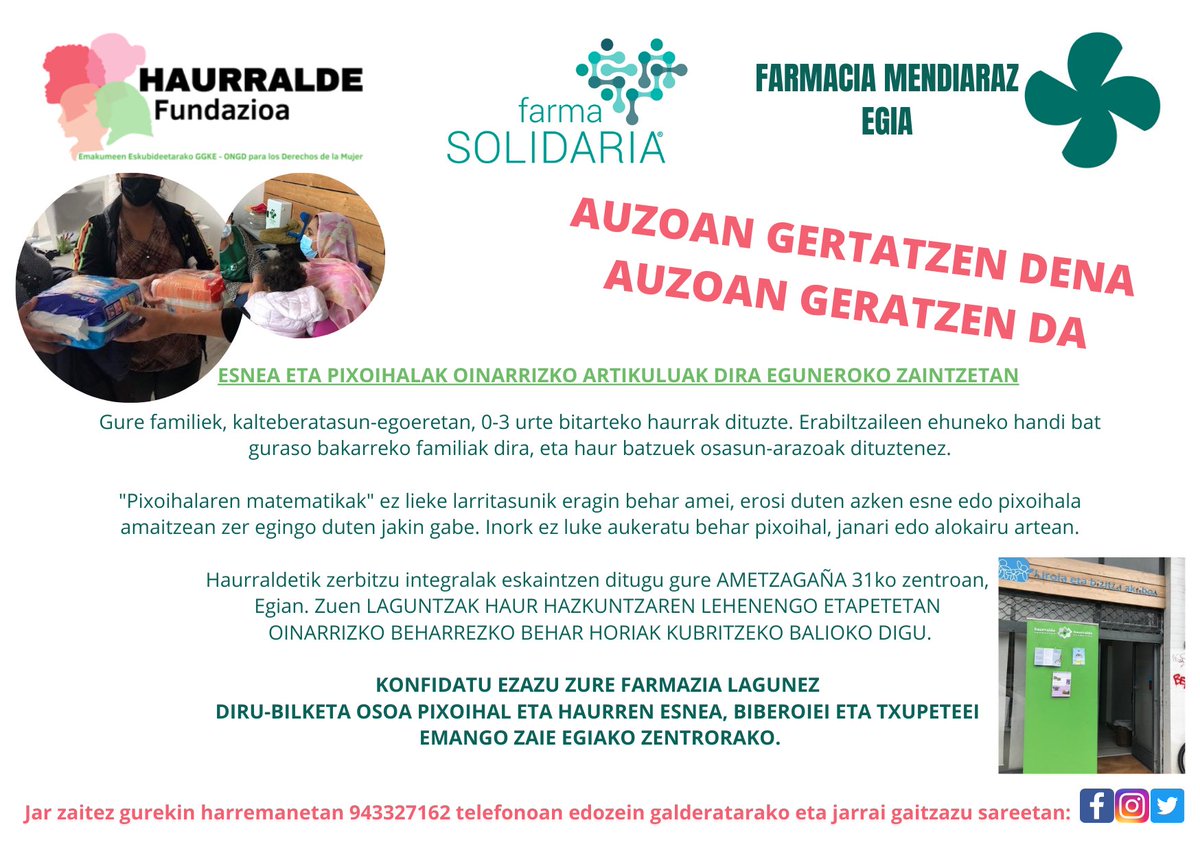haurralde's tweet photo. @farma_solidaria @FarmaMendiaraz no olvidemos #Eguia barrio solidario necesitamos #Pañales #Leche de continuidad #productosBebe 👉🏽en tu #Farmacia de barrio nos puedes ayudar @AloaVelasco @MariviEizaguir ayudanos difundiendo💜 https://t.co/NSAkrMnLZJ