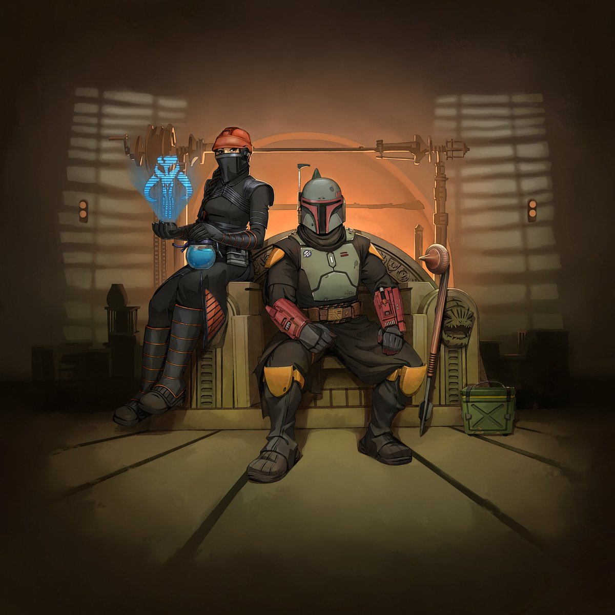 Promo illustration for the Book of Boba Fett announcement for Fortnite, which was a fun final project before I left Disney Games last year. Art direction by Hez Chorba, Sr. Creative Director for the Star Wars Brand at the Walt Disney Company.