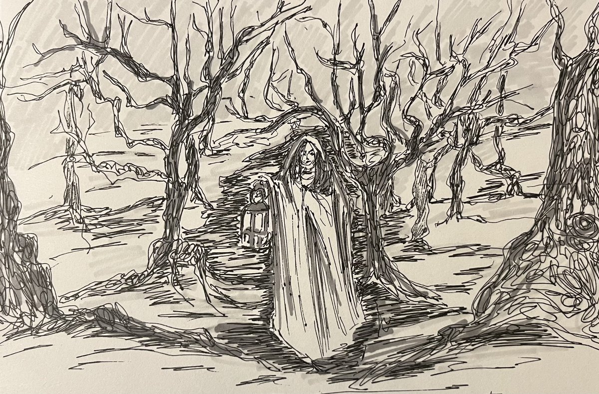 DebDaveMason's tweet photo. Day 31 of #365drawings today’s word is “werifesteria” (to wander longingly through the forest seeking mystery) thanks to Mike for this one.  #werifesteria https://t.co/BGmXmrwZqq