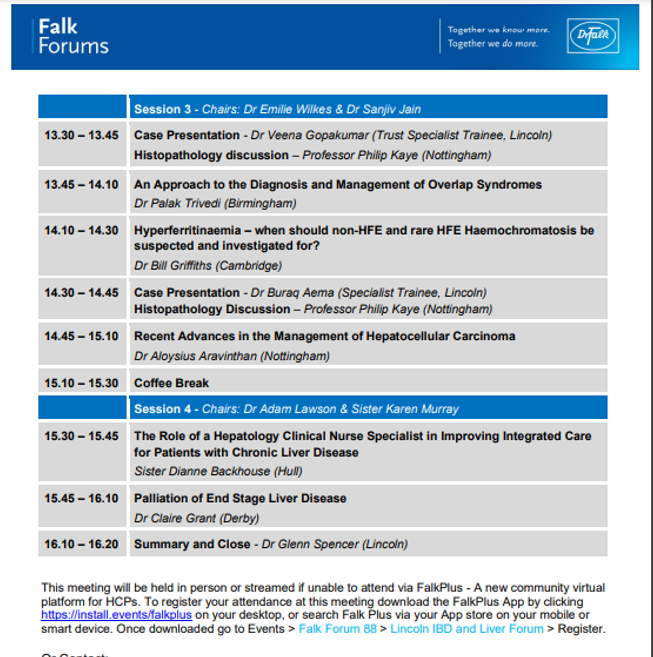 DrFalkUK's tweet photo. Looking ahead: Lincolnshire IBD &amp; Liver Hybrid FalkForum (Virtual &amp; In Person) Topics incl #IBDManagement #IBDNutrition #CRCSurveillance 
#Haemocromatosis #hepatocellularcarcinoma #palliativecare #luminalgastroenterologydisorders 
 
https://t.co/Q9aIjf5u7j https://t.co/QDOWfkVVKE