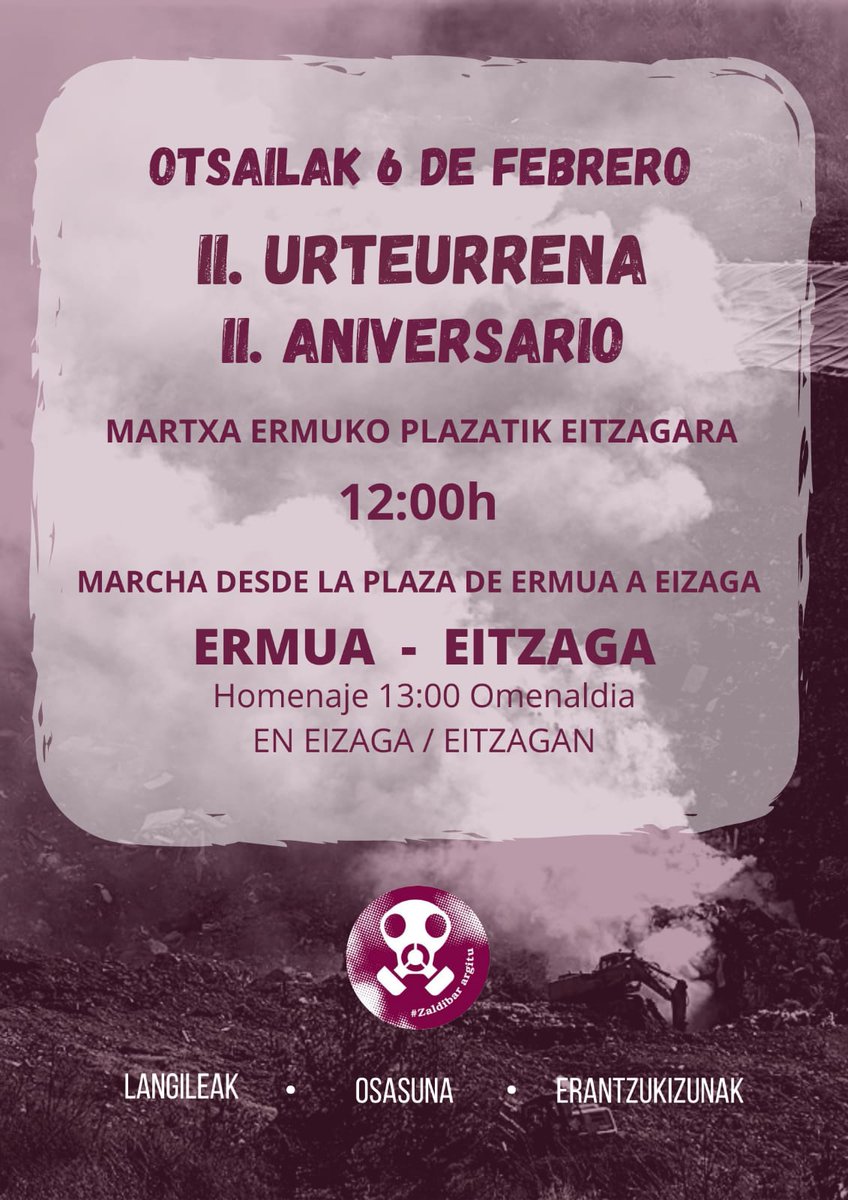 AlfonsoRiosV's tweet photo. El domingo 6 de febrero se cumplen dos años del desastre del vertedero de #Zaldibar
Las plataformas @ZaldibarArgitu y @aldaketaldia convocan una movilización para exigir medidas que hagan que este tipo de hechos no se vuelvan a repetir #Aldaketaldia2022 #ZaldibarArgitu https://t.co/w5bTgO9gV4