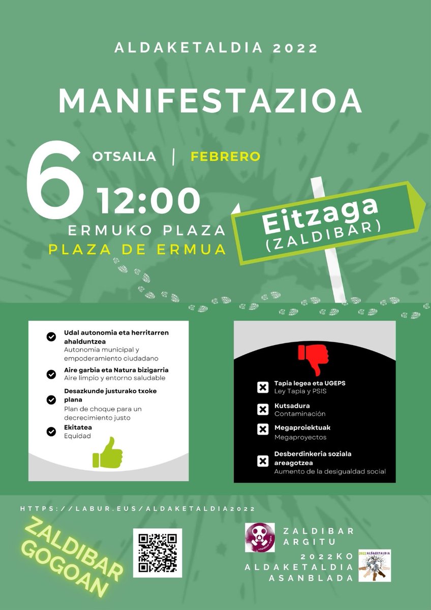 AlfonsoRiosV's tweet photo. El domingo 6 de febrero se cumplen dos años del desastre del vertedero de #Zaldibar
Las plataformas @ZaldibarArgitu y @aldaketaldia convocan una movilización para exigir medidas que hagan que este tipo de hechos no se vuelvan a repetir #Aldaketaldia2022 #ZaldibarArgitu https://t.co/w5bTgO9gV4
