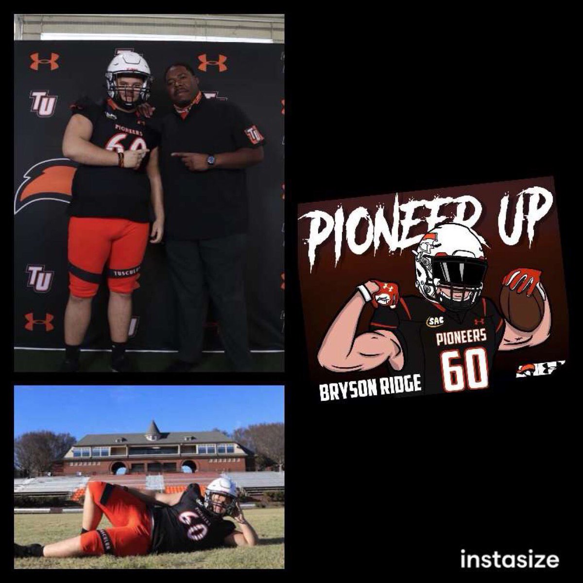 ridge60's tweet photo. Excited to say I am 100% committed to Tusculum University!⚫️🟠 Thank you to everyone who has helped me along the way! @CoachWiz77 @TUcoachO @CoachDickey_12 @Benson_79 #COMMITTED https://t.co/9Tq2FTCey4