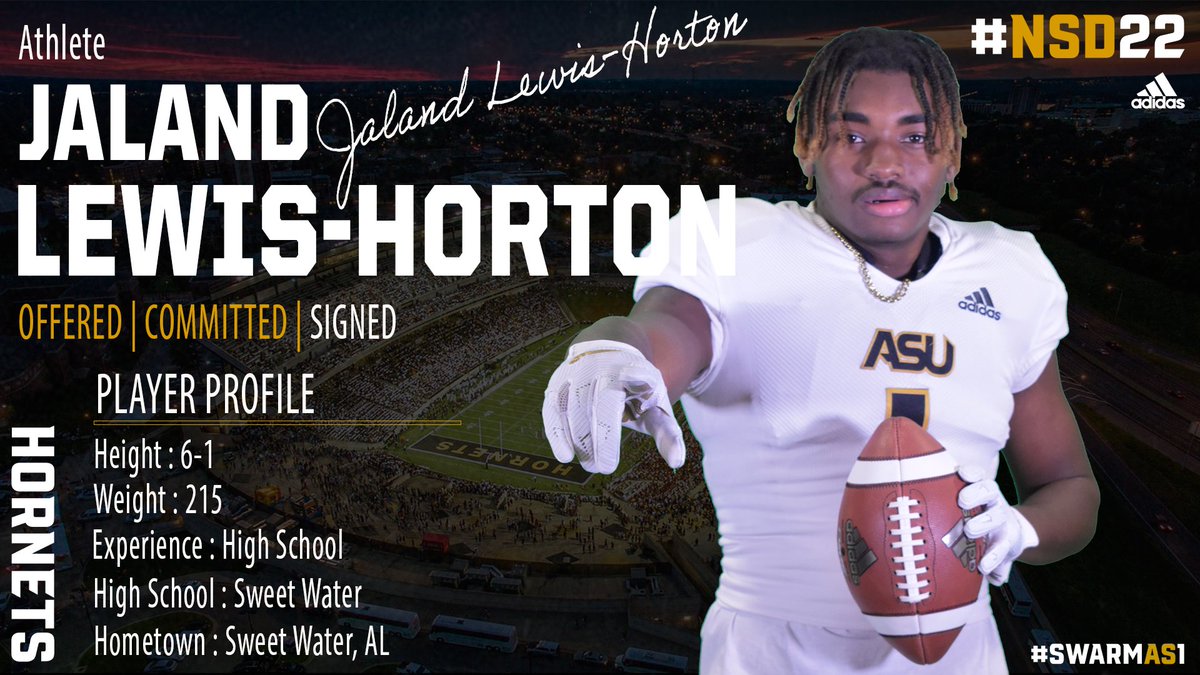 BamaStateFB's tweet photo. Welcome to the FAMILY!!

Jaland Lewis-Horton has officially signed with the Hornets

#SWARMAS1 https://t.co/cGutHTjL5r