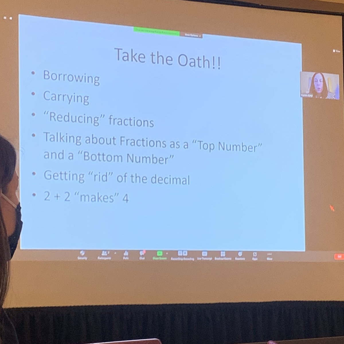 CaityLarson's tweet photo. Taking the oath to avoid these rules that expire with @ksquaredmath1 @DoughertyBarb any other #SPSmath teachers with me? #NCTMNOLA22 #MTBoS https://t.co/uMcar6Xt1r
