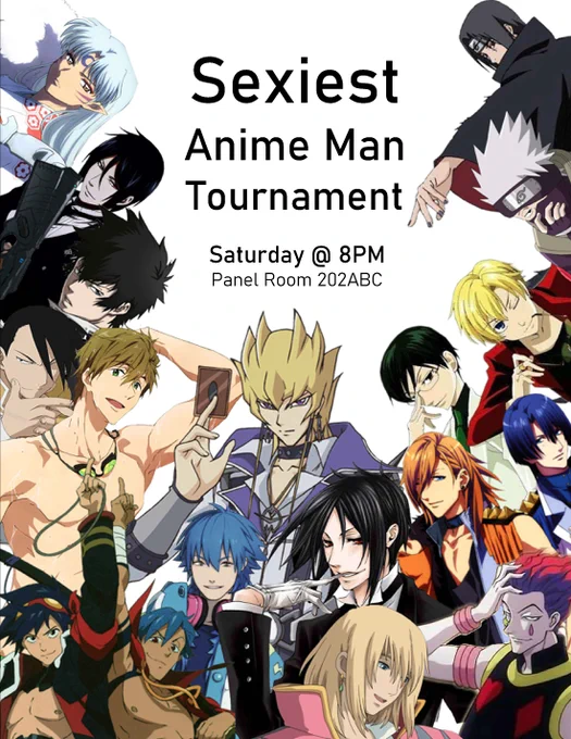 📣Our bracket styled debate tournament starts with sixteen volunteers, but only one will have their boy voted the sexiest anime man. See you after the exhibit hall closes on Saturday! @Animemilwaukee 
🌸Don't forget to add our panel to your schedule~! 🌸 