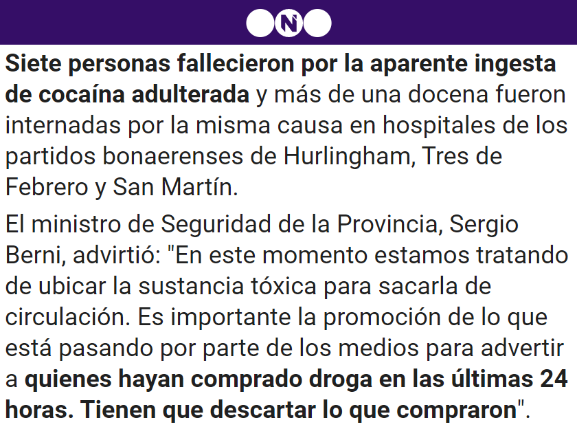 "Sergio Berni":
Por su advertencia para 'quienes hayan comprado droga en las últimas 24 horas'