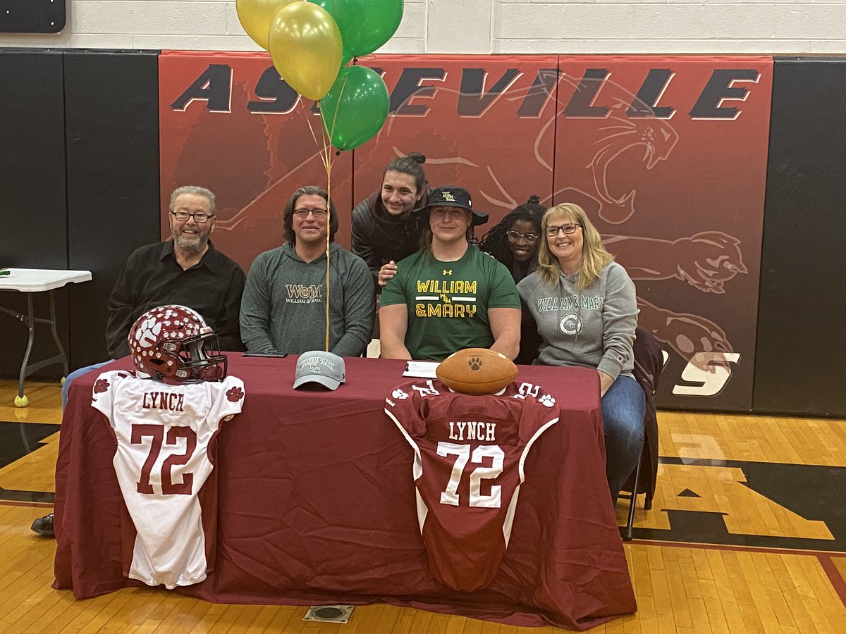 asheville_high's tweet photo. Congratulations to Kadin Lynch for signing his NLI to continue his Academic and Football career at William &amp; Mary University! We are so proud of him!! #cougarpride https://t.co/dBaTJ350f0
