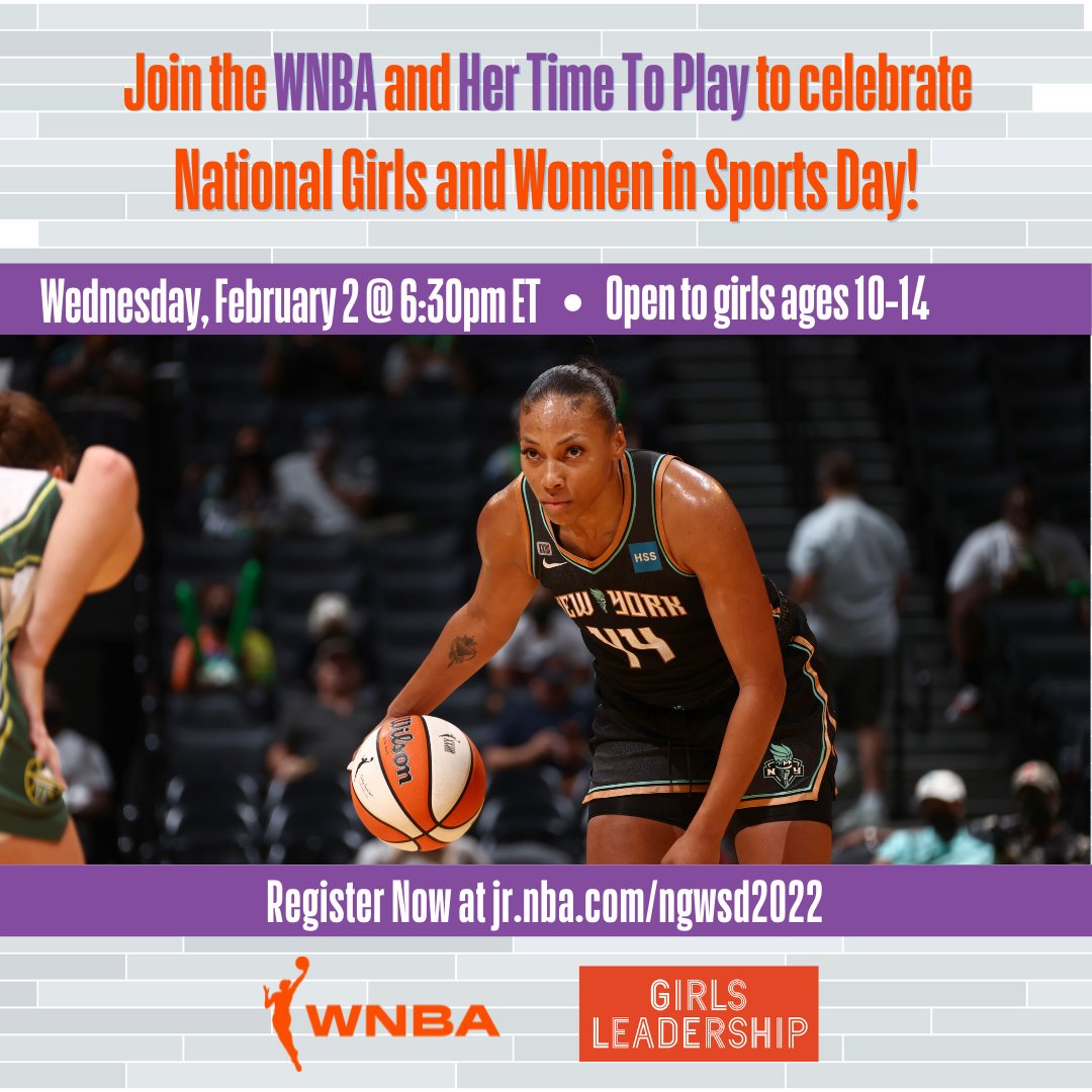 Happy #NationalGirlsAndWomenInSportsDay! <a href="/girlsleadership/">Girls Leadership</a> <a href="/WNBA/">WNBA</a> #HerTimeToPlay are providing a free program for middle school girls *today* at 3:30PT/6:30ET. Hear from <a href="/nyliberty/">New York Liberty</a>'s Betnijah Laney &amp; get fired up to play ball. jr.nba.com/ngwsd2022/
#AllKindsOfPowerful